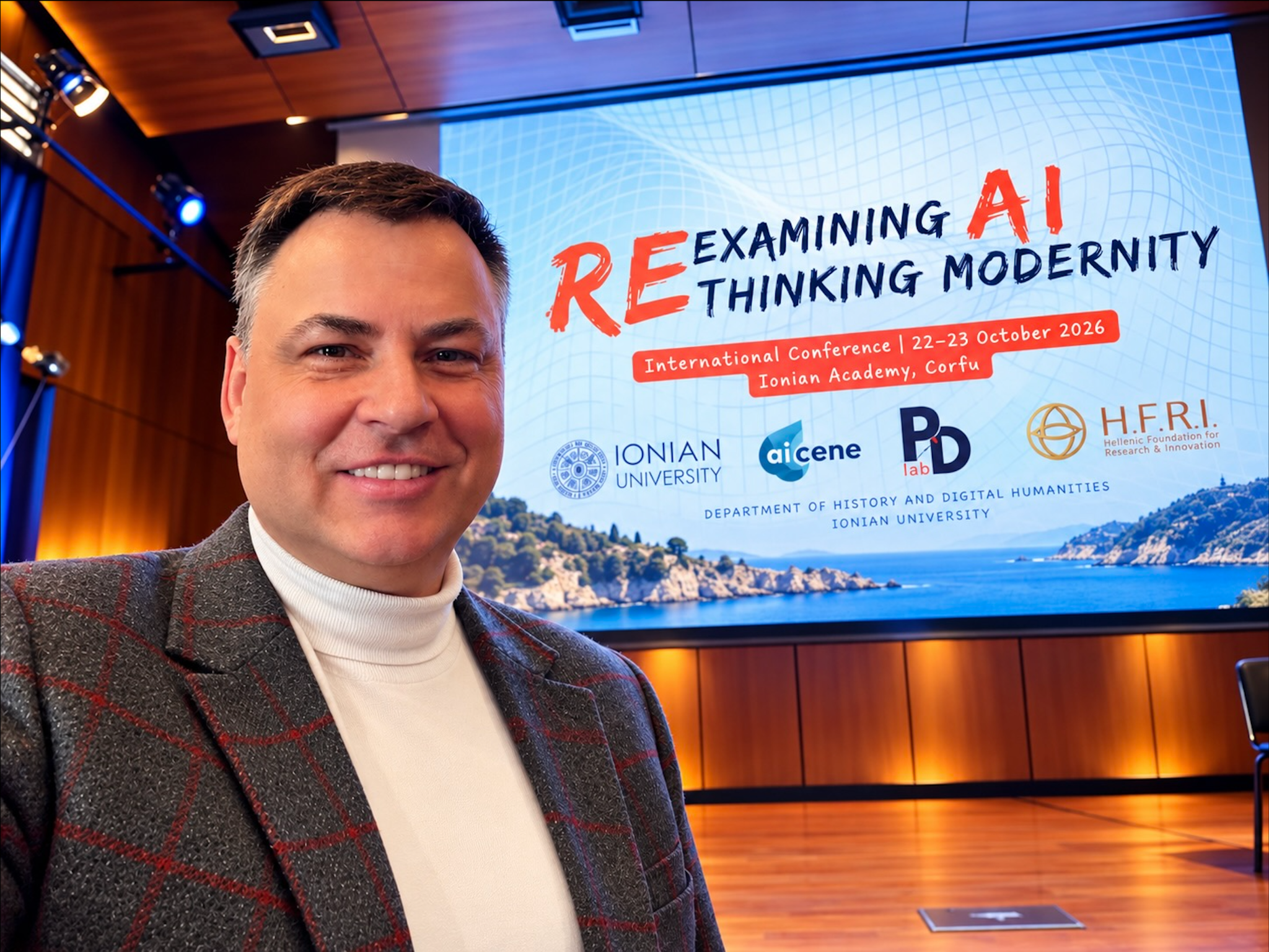 Mykola Latansky at the Re-examining AI / Rethinking Modernity conference at the Ionian Academy in Corfu