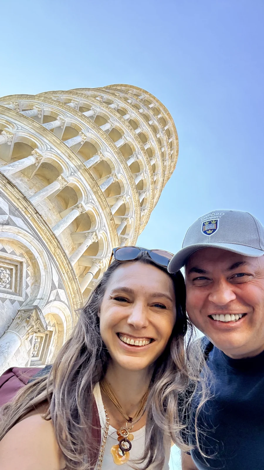 Mykola Latansky and a companion beside the Leaning Tower of Pisa