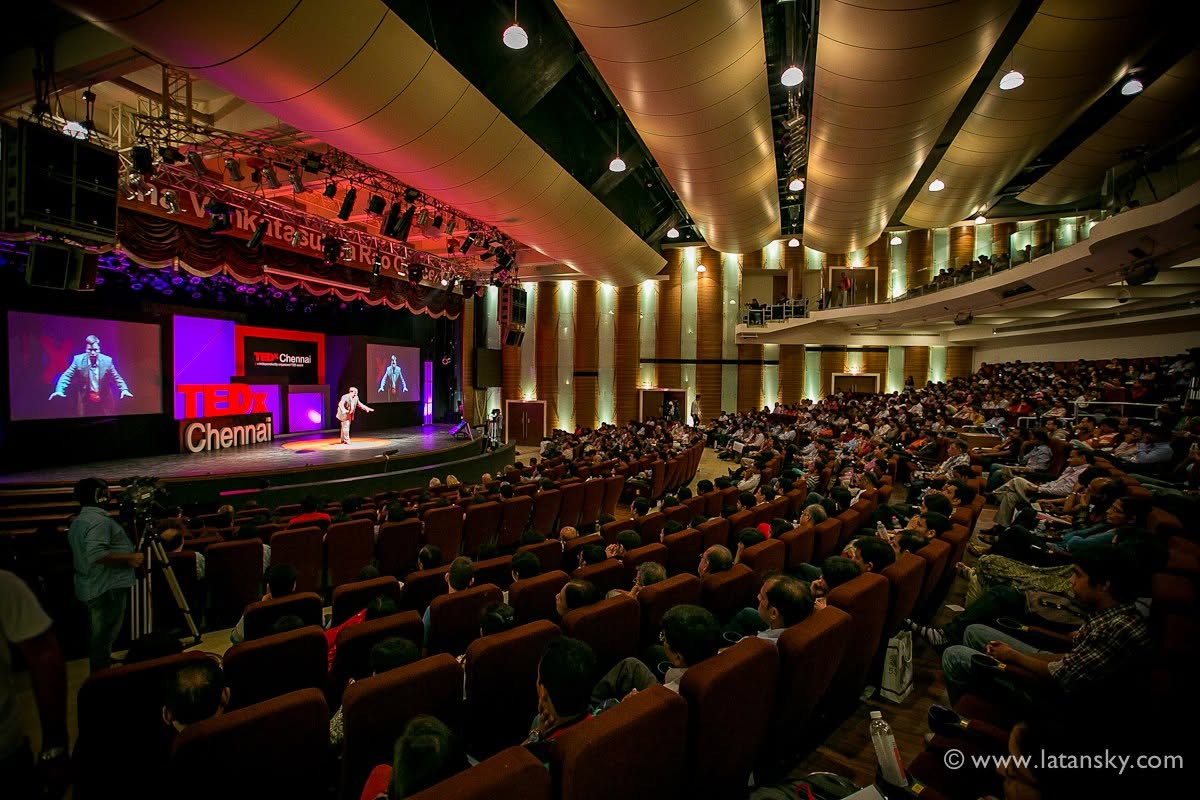 Mykola Latansky speaking to the auditorium at TEDx Chennai